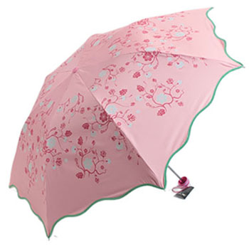 天堂伞 遇水现花黑胶丝印三折晴雨伞太阳伞